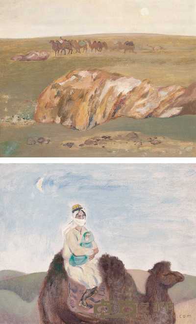 洪凌 丝路风情—驼队 （一） 丝路风情—母子 （二） 50×60cm